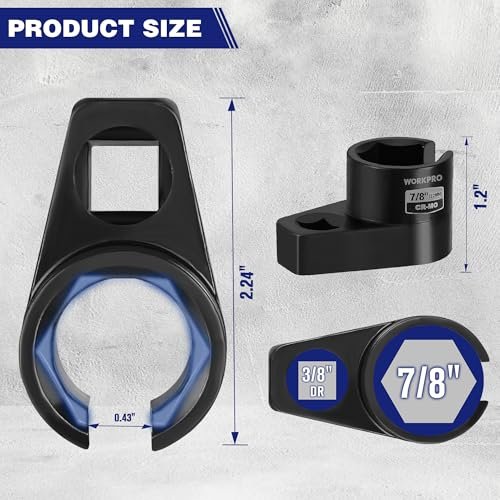 WORKPRO O2 Sauerstoffsensor-Stecknuss 3/8" Antrieb x 7/8" 22mm, Offset O2-Sensor-Ausbauwerkzeug, 6-Punkt O2-Sensor-Schlüssel mit Kabeldurchlass