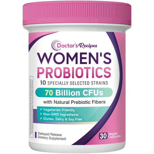 Doctor's Recipes Probiotika für Frauen, Organische Präbiotika und Probiotika, 70 Milliarden KBE, 10 Stämme, Lagerstabil, 30 Kapseln