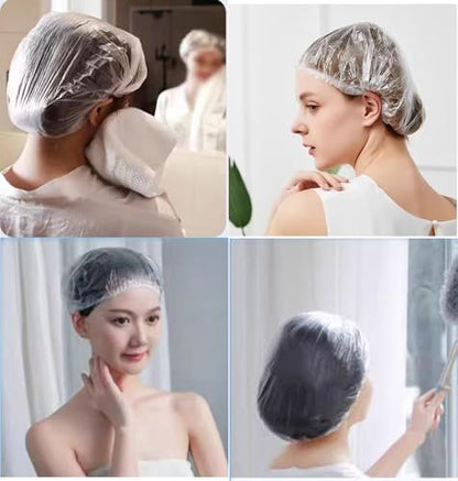 200 Stück Einweg-Duschhauben – Klare Plastik-Hauben mit elastischem Rand, wasserdicht, verdickt, für Damen, Herren, Kinder, Hotels, Friseur, Reisen, Spa und Zuhause