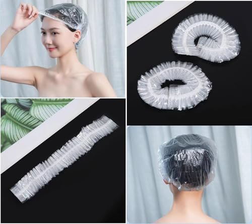 200 Stück Einweg-Duschhauben – Klare Plastik-Hauben mit elastischem Rand, wasserdicht, verdickt, für Damen, Herren, Kinder, Hotels, Friseur, Reisen, Spa und Zuhause