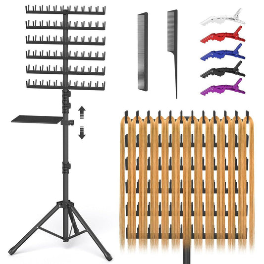 Hemndic Braiding Hair Rack mit Ablagefach, 2-seitig 144 Haken, Schwerlast-Flechtständer für Haarverlängerungen, höhenverstellbar, mit Aufbewahrungstasche & Zubehör