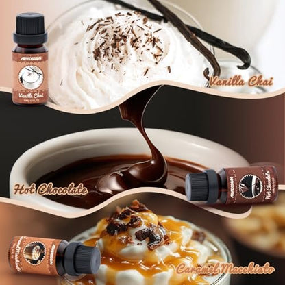 ARVIDSSON Kaffeduft-Öl-Set, Premium ätherische Öle für Diffuser – Espresso, Vanille Chai, Heiße Schokolade, Blaubeer-Muffin, Eierlikör-Latte, Karamell-Macchiato – Kaffeeladen-Duftöle