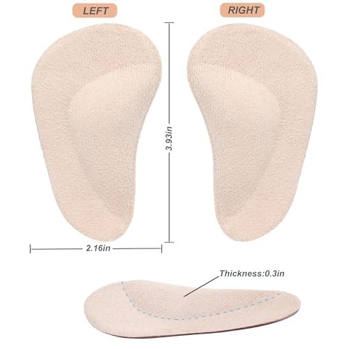 Gel-Fußgewölbestütze, 3 Paar Schuheinlagen für Plattfüße, wiederverwendbare Fußgewölbe-Einlagen gegen Plantarfaszitis, selbstklebendes Fußgewölbepolster zur Druckentlastung und Fußschmerzlinderung (Beige)