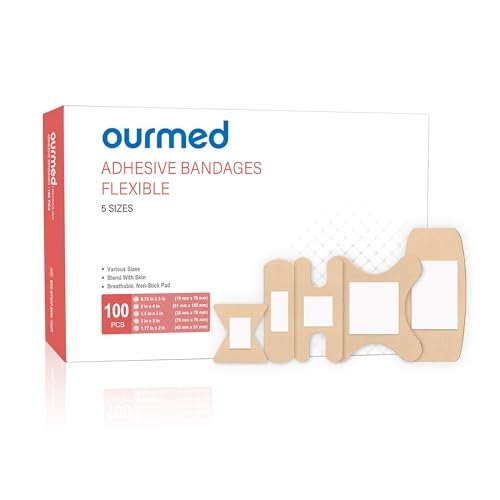 Ourmed Flexible Bunte Pflaster Sortiment 100 Stück, Fingerpflaster für Erste Hilfe, kleine Schnitte, Schürfwunden, Abschürfungen & Wundversorgung, Starker Halt für 24 Stunden, Latexfrei