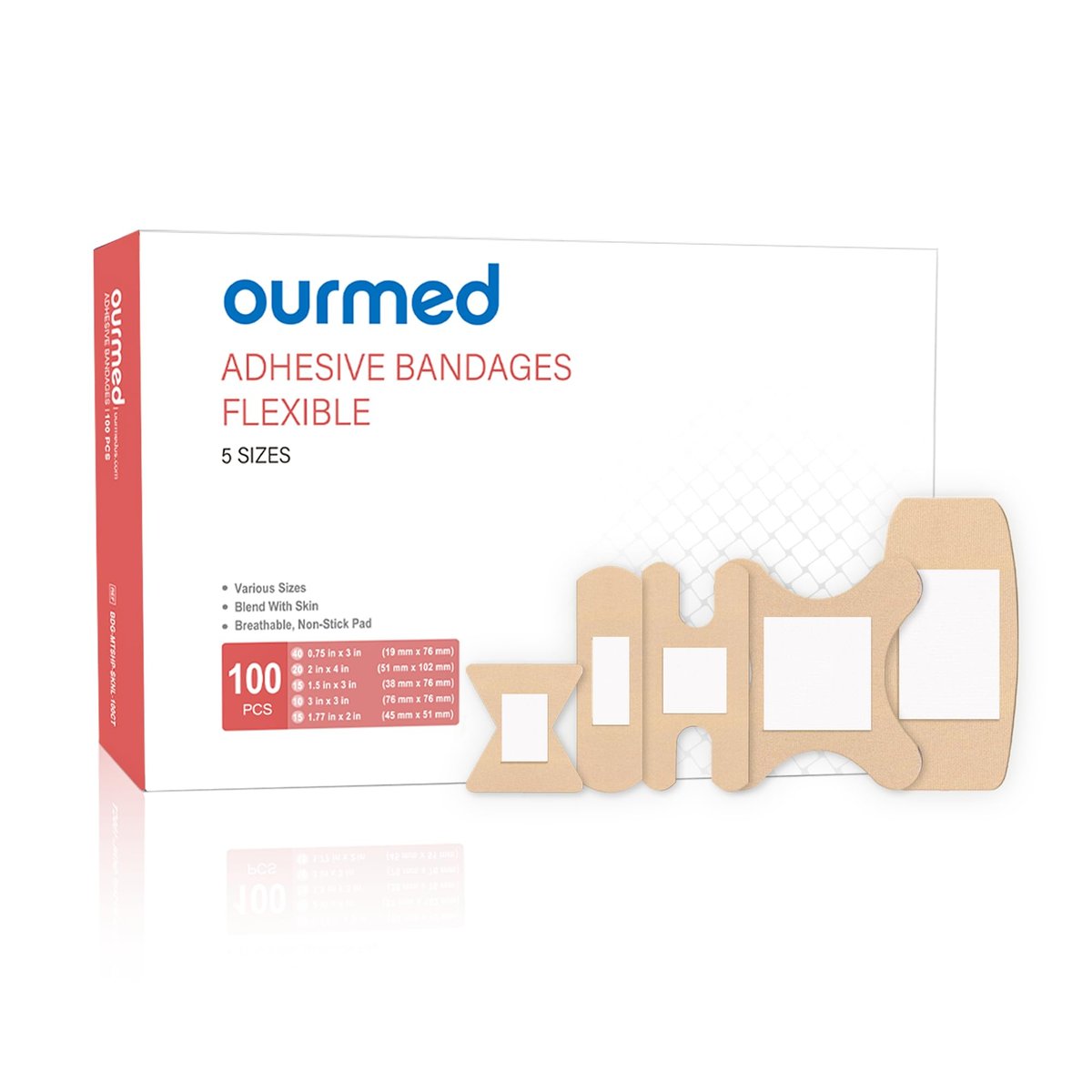 Ourmed Flexible Bunte Pflaster Sortiment 100 Stück, Fingerpflaster für Erste Hilfe, kleine Schnitte, Schürfwunden, Abschürfungen & Wundversorgung, Starker Halt für 24 Stunden, Latexfrei