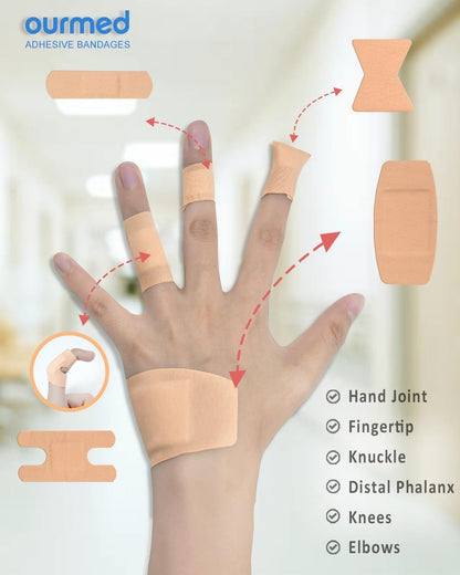Ourmed Flexible Bunte Pflaster Sortiment 100 Stück, Fingerpflaster für Erste Hilfe, kleine Schnitte, Schürfwunden, Abschürfungen & Wundversorgung, Starker Halt für 24 Stunden, Latexfrei