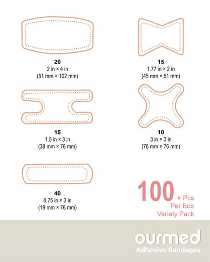 Ourmed Flexible Bunte Pflaster Sortiment 100 Stück, Fingerpflaster für Erste Hilfe, kleine Schnitte, Schürfwunden, Abschürfungen & Wundversorgung, Starker Halt für 24 Stunden, Latexfrei