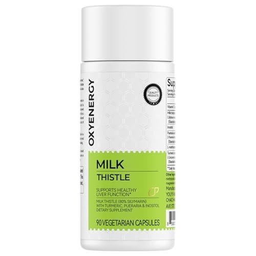 OxyEnergy Silymarin Mariendistel 300 mg Extrakt mit Vitamin C, Inositol & Pueraria – Leberreinigung & Reparatur, Antioxidans-Unterstützung, 90 vegane Kapseln