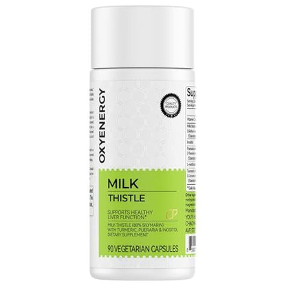 OxyEnergy Silymarin Mariendistel 300 mg Extrakt mit Vitamin C, Inositol & Pueraria – Leberreinigung & Reparatur, Antioxidans-Unterstützung, 90 vegane Kapseln