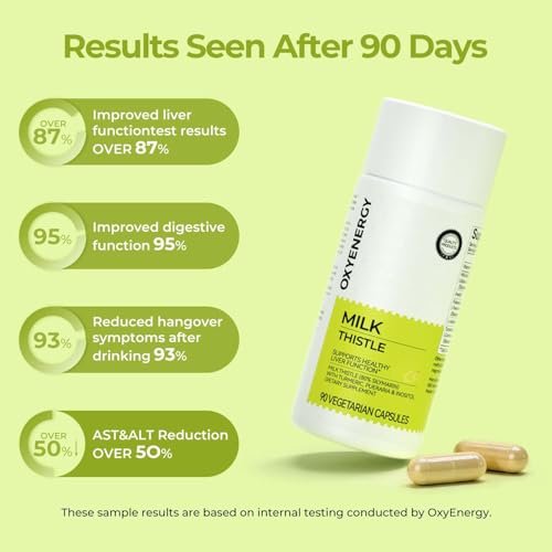 OxyEnergy Silymarin Mariendistel 300 mg Extrakt mit Vitamin C, Inositol & Pueraria – Leberreinigung & Reparatur, Antioxidans-Unterstützung, 90 vegane Kapseln