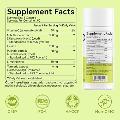 OxyEnergy Silymarin Mariendistel 300 mg Extrakt mit Vitamin C, Inositol & Pueraria – Leberreinigung & Reparatur, Antioxidans-Unterstützung, 90 vegane Kapseln