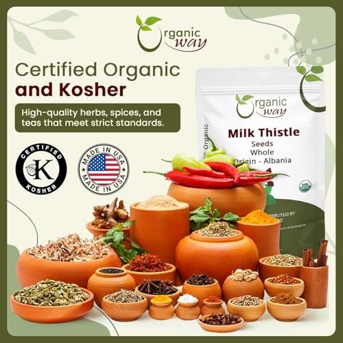 Organic Way Ganze Mariendistelsamen (Silybum marianum) - Kräutertee | Europäische Wildsammlung, Bio & Koscher zertifiziert, Vegan, Nicht-GVO & Glutenfrei, USDA-zertifiziert, Herkunft - Albanien (4 Unzen)