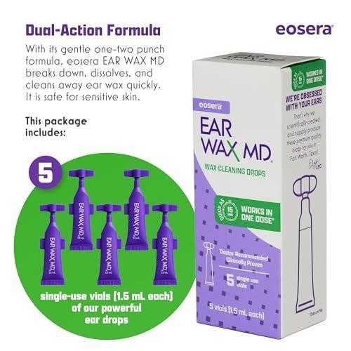 eosera Ear Wax MD Reinigungstropfen - Schnell wirkende Ohrenschmalz-Auflösung - 5 Einzeldosen - Ärztlich empfohlen, klinisch getestet - Wirkt in 15 Minuten