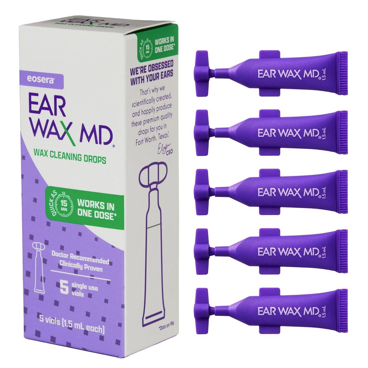 eosera Ear Wax MD Reinigungstropfen - Schnell wirkende Ohrenschmalz-Auflösung - 5 Einzeldosen - Ärztlich empfohlen, klinisch getestet - Wirkt in 15 Minuten