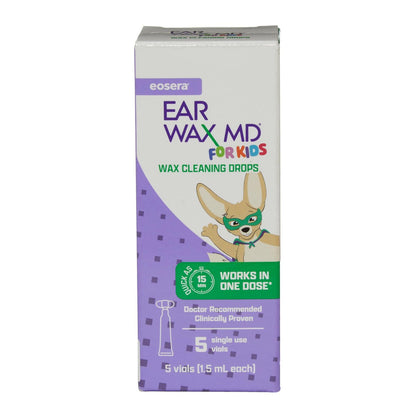 eosera Ear Wax MD für Kinder – Ohrenschmalz-Ohrentropfen, 5 Vials, schnell wirkend, baut Ohrenschmalz ab, klinisch erwiesen, sanft & sicher ab 2 Jahren