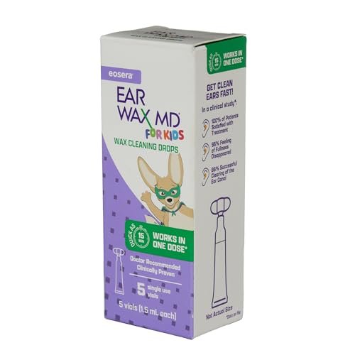 eosera Ear Wax MD für Kinder – Ohrenschmalz-Ohrentropfen, 5 Vials, schnell wirkend, baut Ohrenschmalz ab, klinisch erwiesen, sanft & sicher ab 2 Jahren