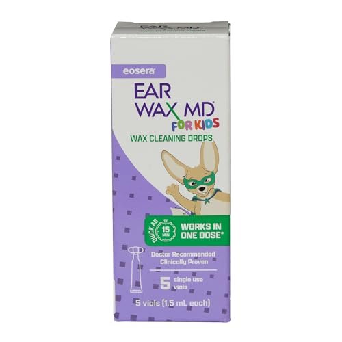 eosera Ear Wax MD für Kinder – Ohrenschmalz-Ohrentropfen, 5 Vials, schnell wirkend, baut Ohrenschmalz ab, klinisch erwiesen, sanft & sicher ab 2 Jahren