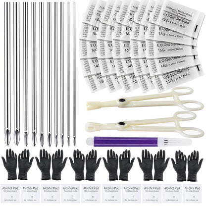 44-teiliges Piercing-Set – Usiriy Piercing-Nadel-Set mit 20G, 18G, 16G, 14G, 12G Piercing-Nadeln, Klemmen für Ohr, Nase, Bauchnabel, Zunge, Augenbrauen – Körperpiercing-Werkzeug-Set