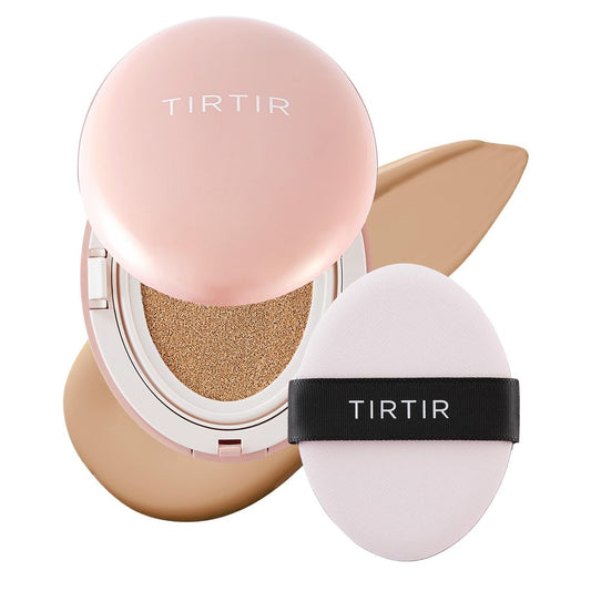 TIRTIR Mask Fit All Cover Pink Cushion Foundation – Hohe Deckkraft, samtig-mattes Finish, leichte Textur (#25N Mocha, 0,63 Fl Oz)