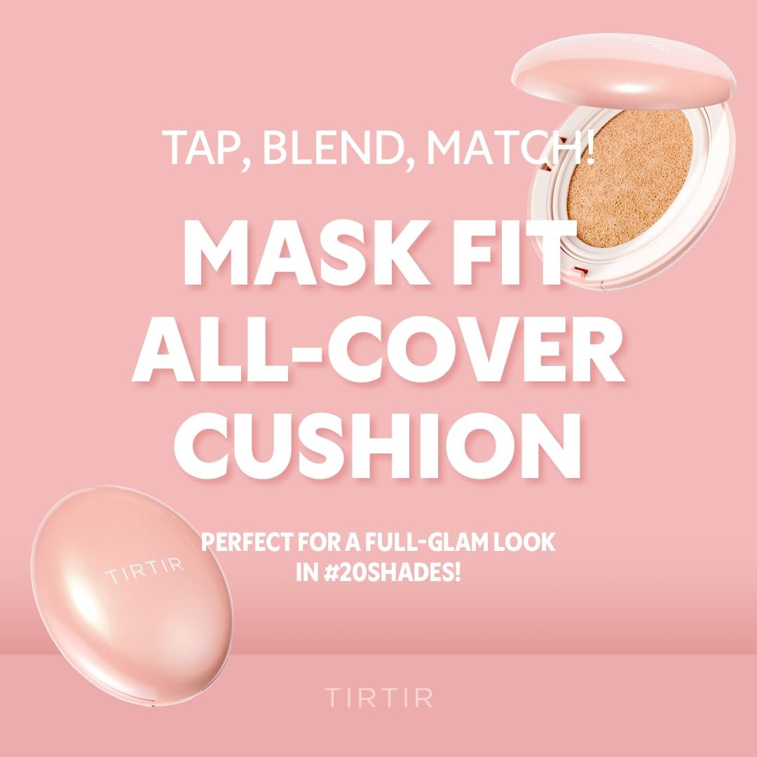 TIRTIR Mask Fit All Cover Pink Cushion Foundation | Hohe Deckkraft, Samtig-mattes Finish, Leicht, Makellos, Korrigiert Rötungen, Koreanische Cushion (#27C Cool Beige, Full Size, 0,63 Fl Oz)