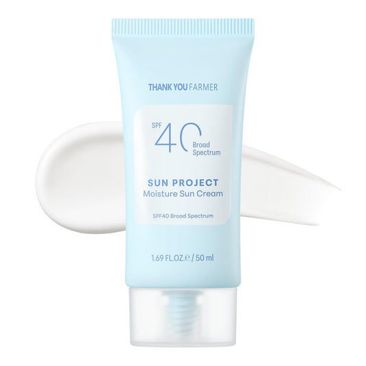 THANKYOU FARMER Sun Project Moisture Sun Cream SPF 40 – Korean Sonnencreme mit Panthenol, parfümfrei, breites Spektrum, dermatologisch getestet, feuchtigkeitsspendend, kein Weißstich, 50 ml