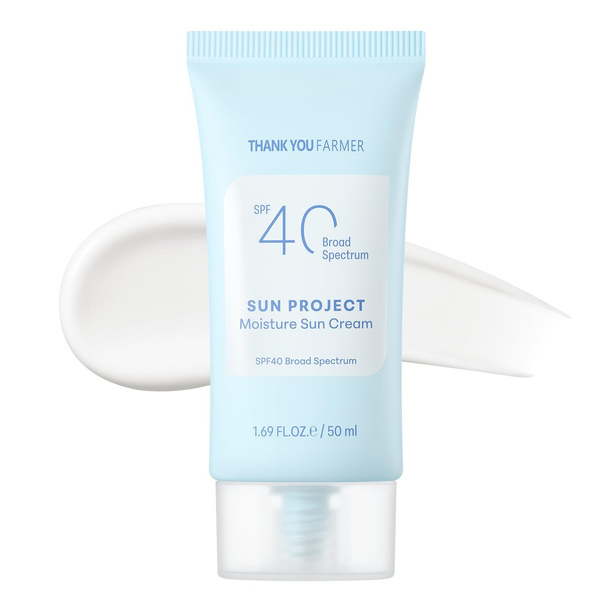 THANKYOU FARMER Sun Project Moisture Sun Cream SPF 40 – Korean Sonnencreme mit Panthenol, parfümfrei, breites Spektrum, dermatologisch getestet, feuchtigkeitsspendend, kein Weißstich, 50 ml