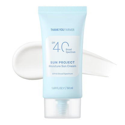 THANKYOU FARMER Sun Project Moisture Sun Cream SPF 40 – Korean Sonnencreme mit Panthenol, parfümfrei, breites Spektrum, dermatologisch getestet, feuchtigkeitsspendend, kein Weißstich, 50 ml
