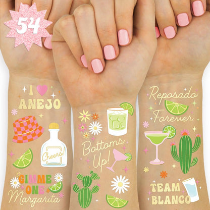 xo, Fetti Margarita Temporäre Tattoos – 54 Goldfolie-Stücke | Tequila Bachelorette Party, Cinco De Mayo Fiesta-Geschenke, Geburtstagsaccessoire, Kakteen-Bach-Aktivität