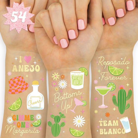 xo, Fetti Margarita Temporäre Tattoos – 54 Goldfolie-Stücke | Tequila Bachelorette Party, Cinco De Mayo Fiesta-Geschenke, Geburtstagsaccessoire, Kakteen-Bach-Aktivität