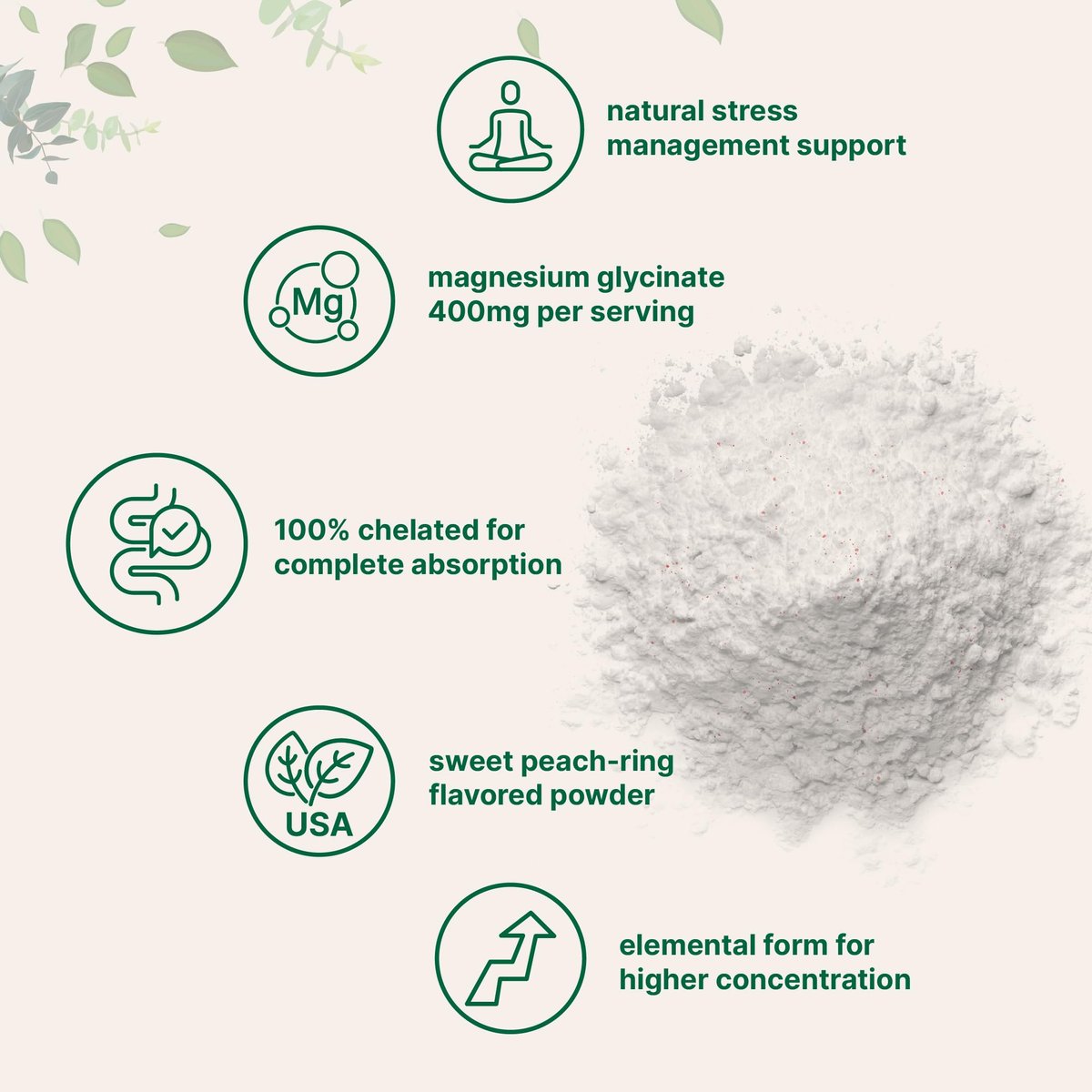 Magnesium Pulver, 340 g (56 Portionen) | Magnesiumglycinat Pulver | Süßer Pfirsichring Geschmack | Unterstützt Schlaf, Muskeln, Herz & Nerven | Leicht absorbierbar | Nicht-GVO, Vegan, Zuckerfrei