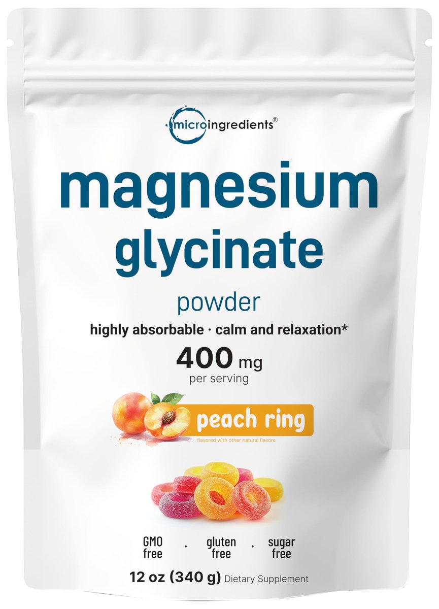 Magnesium Pulver, 340 g (56 Portionen) | Magnesiumglycinat Pulver | Süßer Pfirsichring Geschmack | Unterstützt Schlaf, Muskeln, Herz & Nerven | Leicht absorbierbar | Nicht-GVO, Vegan, Zuckerfrei