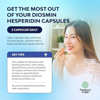 Diosmin Hesperidin 1000mg Komplex für Erwachsene - Bitterorange Ergänzung zur Unterstützung der Venengesundheit, Bein- und Fußdurchblutung - Diosmin & Hesperidin aus Citrus Aurantium - 60 Kapseln