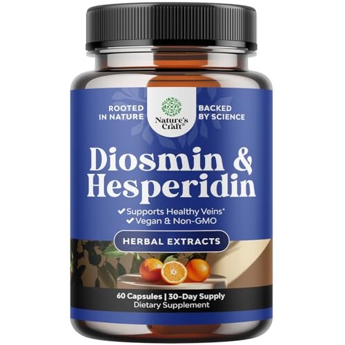 Diosmin Hesperidin 1000mg Komplex für Erwachsene - Bitterorange Ergänzung zur Unterstützung der Venengesundheit, Bein- und Fußdurchblutung - Diosmin & Hesperidin aus Citrus Aurantium - 60 Kapseln