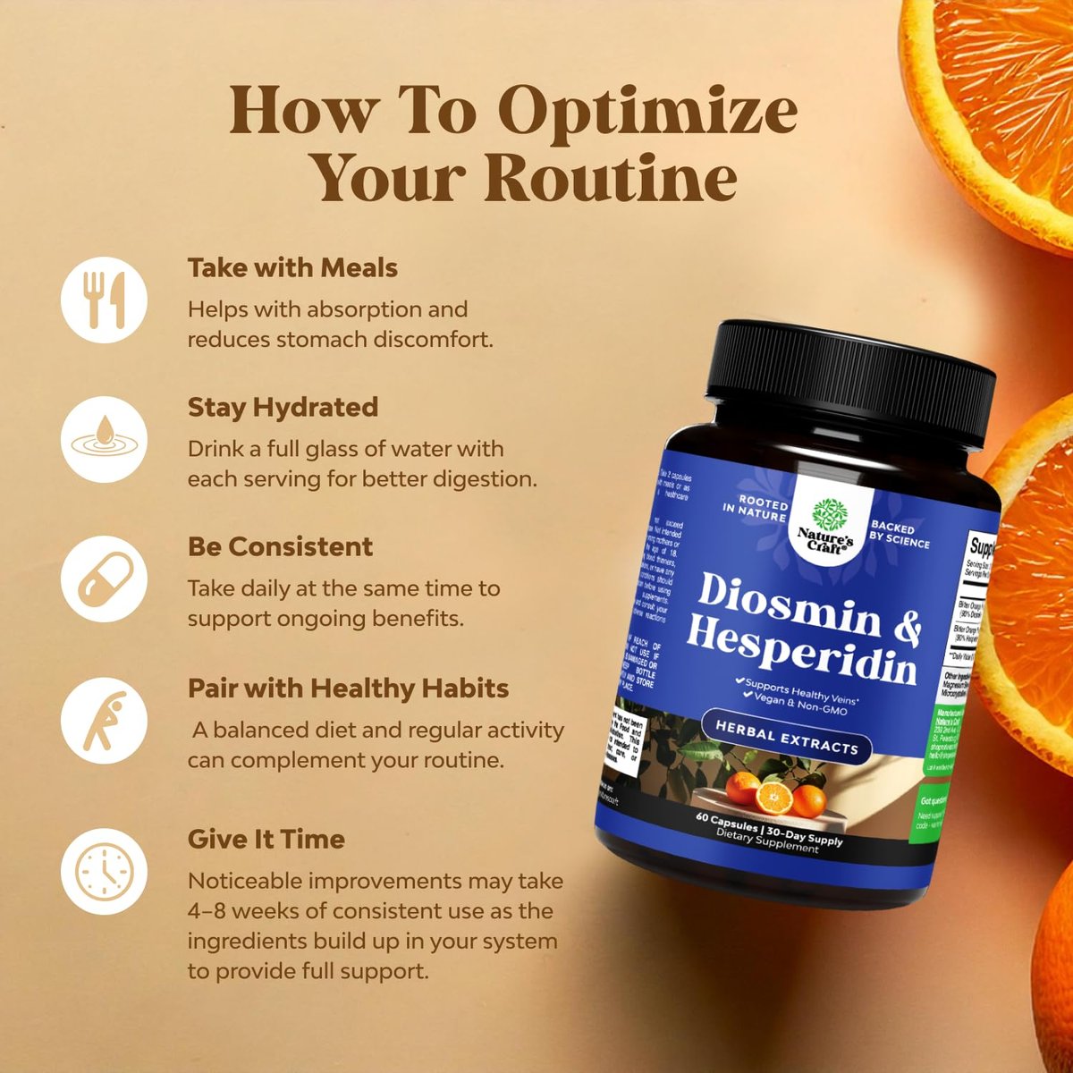 Diosmin Hesperidin 1000mg Komplex für Erwachsene - Bitterorange Ergänzung zur Unterstützung der Venengesundheit, Bein- und Fußdurchblutung - Diosmin & Hesperidin aus Citrus Aurantium - 60 Kapseln