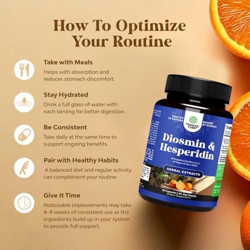 Diosmin Hesperidin 1000mg Komplex für Erwachsene - Bitterorange Ergänzung zur Unterstützung der Venengesundheit, Bein- und Fußdurchblutung - Diosmin & Hesperidin aus Citrus Aurantium - 60 Kapseln