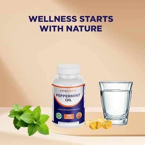 Vitamatic Pfefferminzöl-Gel mit Ingwer- und Fenchelölen, 550 mg pro Portion, 180 Weichkapseln