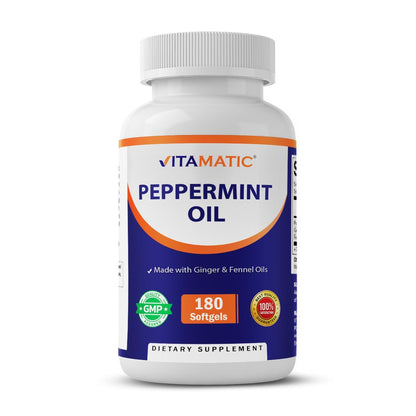 Vitamatic Pfefferminzöl-Gel mit Ingwer- und Fenchelölen, 550 mg pro Portion, 180 Weichkapseln