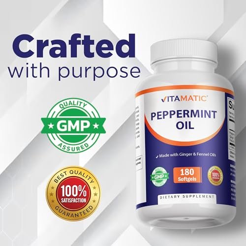 Vitamatic Pfefferminzöl-Gel mit Ingwer- und Fenchelölen, 550 mg pro Portion, 180 Weichkapseln