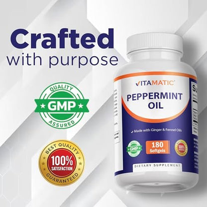 Vitamatic Pfefferminzöl-Gel mit Ingwer- und Fenchelölen, 550 mg pro Portion, 180 Weichkapseln