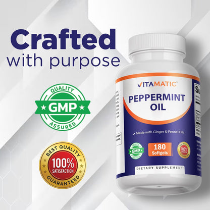 Vitamatic Pfefferminzöl-Gel mit Ingwer- und Fenchelölen, 550 mg pro Portion, 180 Weichkapseln