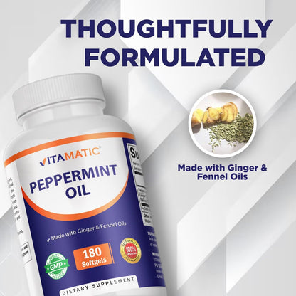 Vitamatic Pfefferminzöl-Gel mit Ingwer- und Fenchelölen, 550 mg pro Portion, 180 Weichkapseln