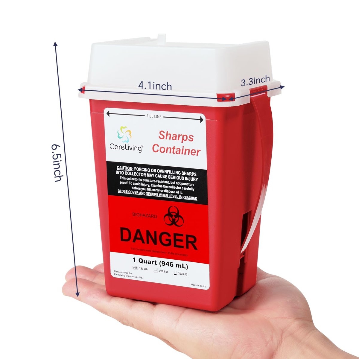 CareLiving Sharps Container 1 Quart (3er-Pack) – Entsorgungsbehälter für zu Hause und unterwegs – Kleiner, tragbarer Nadelbehälter aus Kunststoff