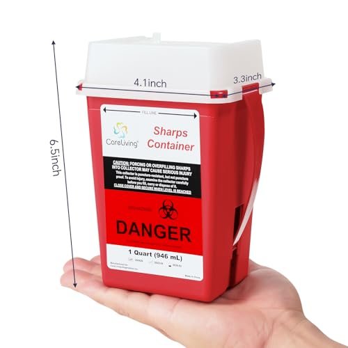 CareLiving Sharps Container 1 Quart (3er-Pack) – Entsorgungsbehälter für zu Hause und unterwegs – Kleiner, tragbarer Nadelbehälter aus Kunststoff