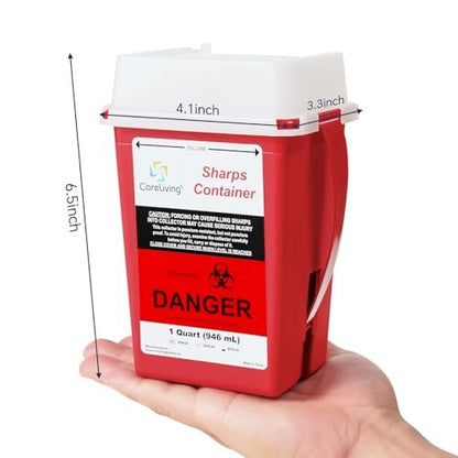 CareLiving Sharps Container 1 Quart (3er-Pack) – Entsorgungsbehälter für zu Hause und unterwegs – Kleiner, tragbarer Nadelbehälter aus Kunststoff
