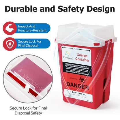 CareLiving Sharps Container 1 Quart (3er-Pack) – Entsorgungsbehälter für zu Hause und unterwegs – Kleiner, tragbarer Nadelbehälter aus Kunststoff