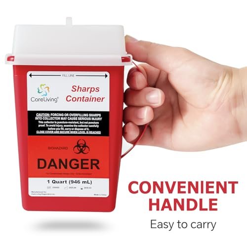 CareLiving Sharps Container 1 Quart (3er-Pack) – Entsorgungsbehälter für zu Hause und unterwegs – Kleiner, tragbarer Nadelbehälter aus Kunststoff
