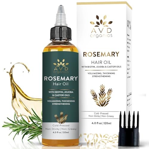 AVD ORGANICS Rosmarinöl für Haarwachstum & Kopfhaut | Angereichert mit Biotin | Haarstärkend, nährend & volumenverleihend | Mit Jojoba- & Rizinusöl | NON-GMO 120ml