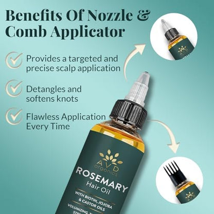 AVD ORGANICS Rosmarinöl für Haarwachstum & Kopfhaut | Angereichert mit Biotin | Haarstärkend, nährend & volumenverleihend | Mit Jojoba- & Rizinusöl | NON-GMO 120ml