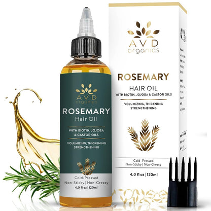 AVD ORGANICS Rosmarinöl für Haarwachstum & Kopfhaut | Angereichert mit Biotin | Haarstärkend, nährend & volumenverleihend | Mit Jojoba- & Rizinusöl | NON-GMO 120ml