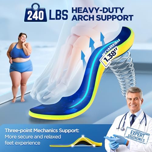 240+ lbs Plantarfasziitis-Einlegesohlen für Herren, Komfort-PORON-Schuh-Einlagen für Damen, schwere hohe Fußgewölbestütze zur Schmerzlinderung und Stoßdämpfung, Arbeitsschuhe orthopädische Einlagen bei Plattfüßen und Pronation
